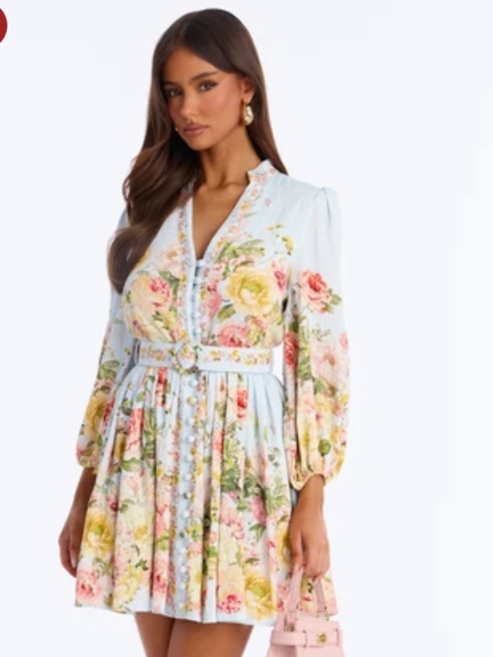 Fashion Nova Light Blue Floral Belted Mini Dress